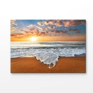 Sea Waves Sand & Sunset Scenery Print 100% Australian Made 120x90cm (Stretched Canvas)