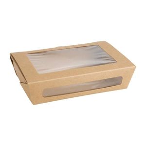 Fiesta Salad Box Recyclable With Pet Window Kraft 1200ml 150 Pack