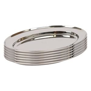 Argon Tableware 6x Oval Serving Platters - 30 x 20.5cm - Stainless Steel Dinner Tray Oval Plate Small Appetizer Serving Dishes