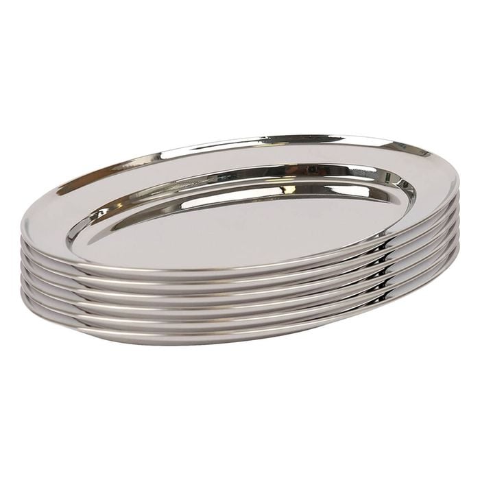 Argon Tableware 6x Oval Serving Platters - 30 x 20.5cm - Stainless Steel Dinner Tray Oval Plate Small Appetizer Serving Dishes
