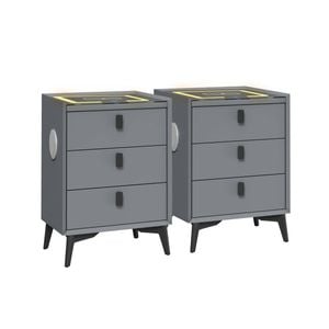 Oikiture Set Of 2 Smart Bedside Tables Grey