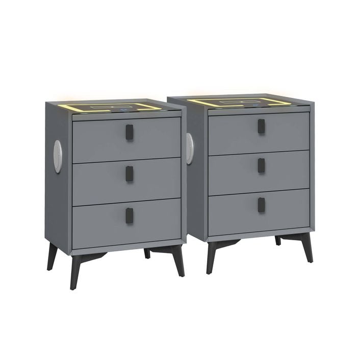Oikiture Set Of 2 Smart Bedside Tables Grey
