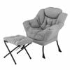 Costway Upholstered Lounge Chair Ottoman Sofa Armchair W/folding Footstool Grey