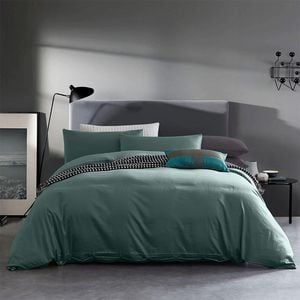 CottonMore 100% Cotton 650tc Soft Sateen Fabric Dark Green Quilt Cover Set - Queen