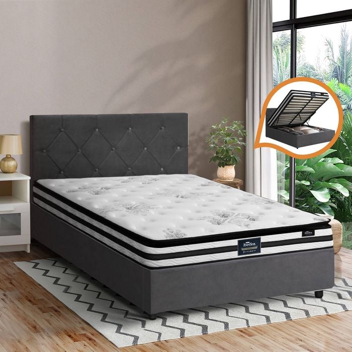 Oikiture Bed Frame King Single Size Gas Lift Beds with Mattress COTI