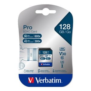 Verbatim Pro Sdxc Memory Sd Card Uhs-i U3 Flash High Speed 128gb Black