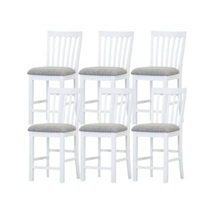 Laelia Tall Bar Chair Stool Set of 6 Solid Acacia Wood Coastal Furniture - White