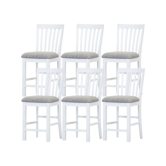 Laelia Tall Bar Chair Stool Set of 6 Solid Acacia Wood Coastal Furniture - White