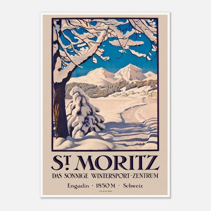 Galrie St. Moritz Engadin Vintage Winter Sports Travel Poster - 1850m Switzerland Art, Poster Only, 70 x 100cm (28 x 40inch)