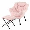 Costway Upholstered Lounge Chair Ottoman Sofa Armchair W/folding Footstool Pink