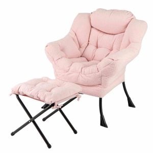 Costway Upholstered Lounge Chair Ottoman Sofa Armchair W/folding Footstool Pink