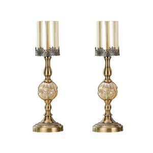SOGA 2 Pack 47cm Glass and Metal Pillar Candle Holders
