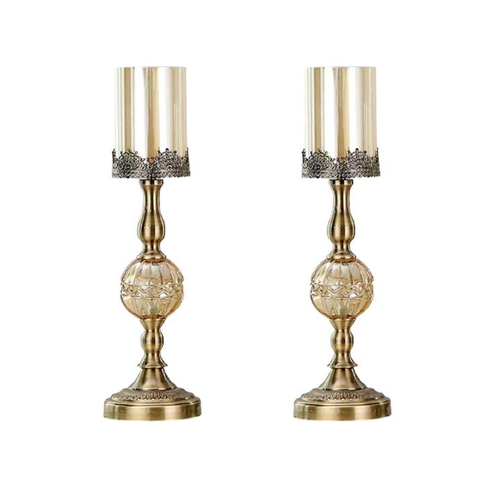 SOGA 2 Pack 47cm Glass and Metal Pillar Candle Holders