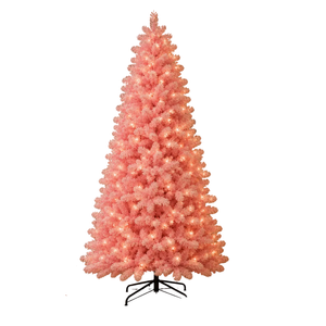 SplendidLiving 210cm 7FT Pink Snow Flocked Christmas Tree Pre-Lit With LED Light 350LED Warm White Xmas Decor