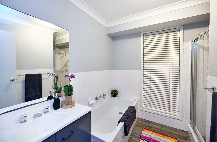 Interior shot of a summer themed bathroom