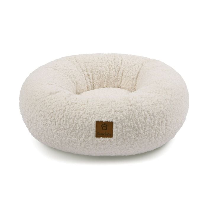 Charlie's  Teddy Fleece Round Calming Dog Bed - Cream - Large