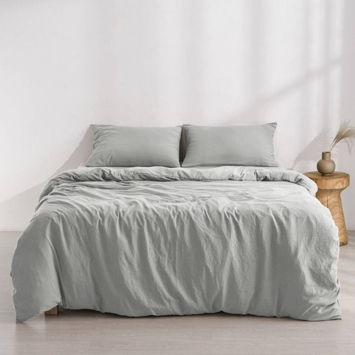 Dreamaker Superfine Washed Microfibre Quilt Cover Set Dove Grey Super King Bed