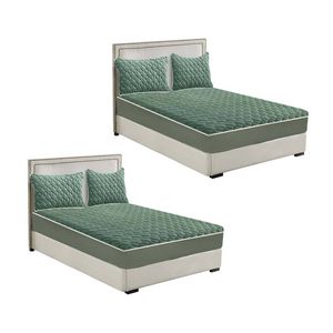 SOGA 2 Pack Green Queen Clover Quilted Fleece Mattress Cover Sets with 4 Pillowcases