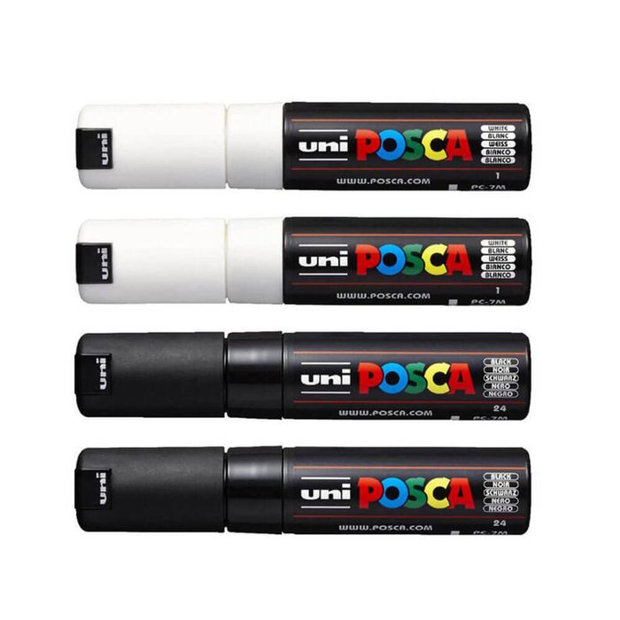 Uni Posca 4.5mm Tip Marker Assorted (4pk) (Black/White)