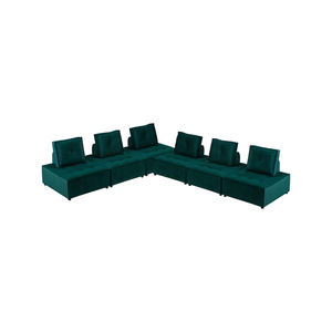 Foret 6pc Armless Seat Modular Extension Ottoman Couch Velvet Fabrics Sofa Green
