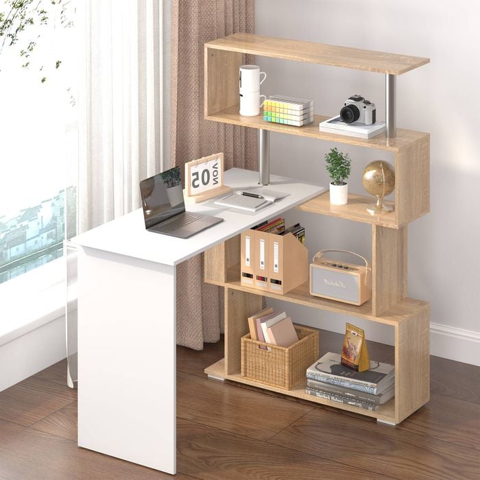Advwin Office Computer Desk 180° Rotatable Corner Shelf