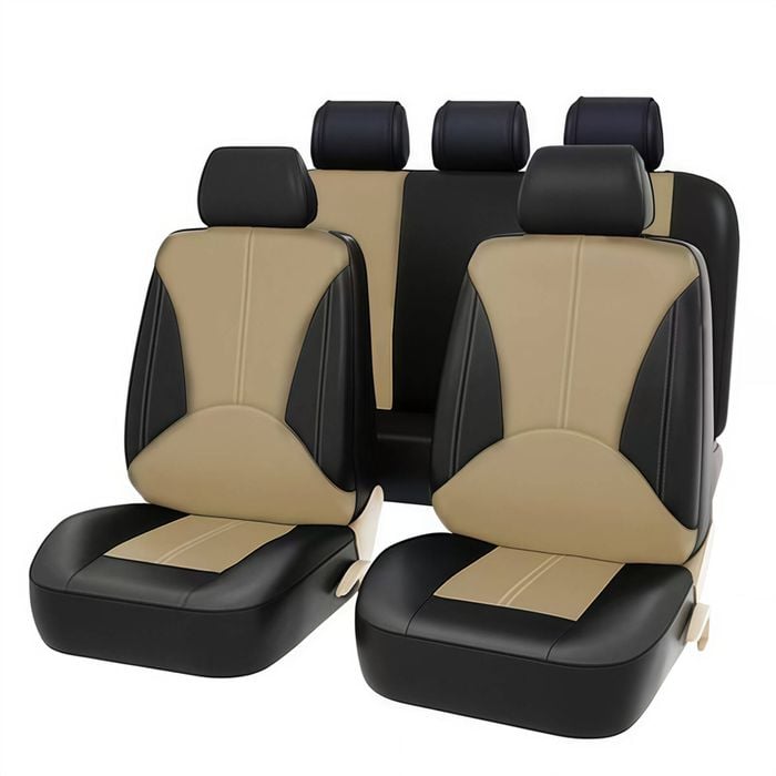 Catzon Full Set Leather Car Seat Covers Fit For Most Sedans Suvs Pickup Trucks-beige