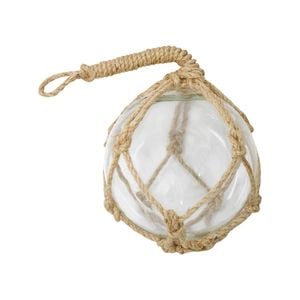 Glass Round 16cm Ball w/ Jute Rope Hanging Decor Medium - Clear