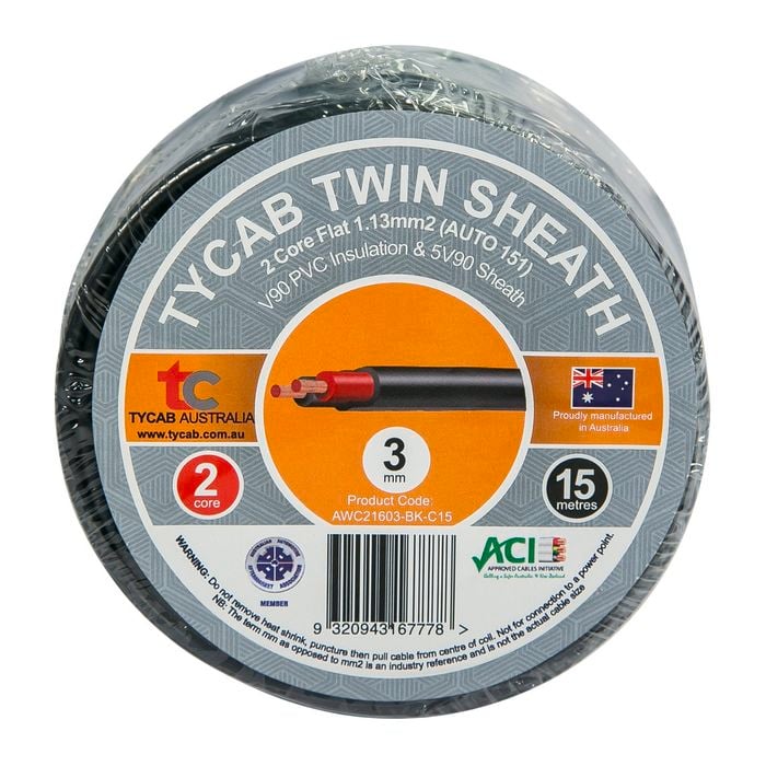 Tycab 1.13mm² x 15m Black 2 Core Sheath Auto 151 Cable