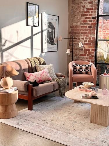 Loopsie - Gallery - 6. Juniper rug brick wall living room