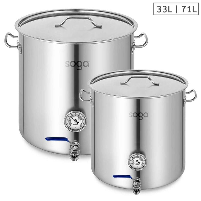 SOGA Stainless Steel Brewery Pot with Beer Valve 33L & 71L