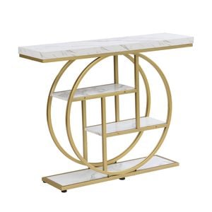 IHOMDEC 4-Tier MDF And Metal Entryway Console Table With Open Storage Shelf White