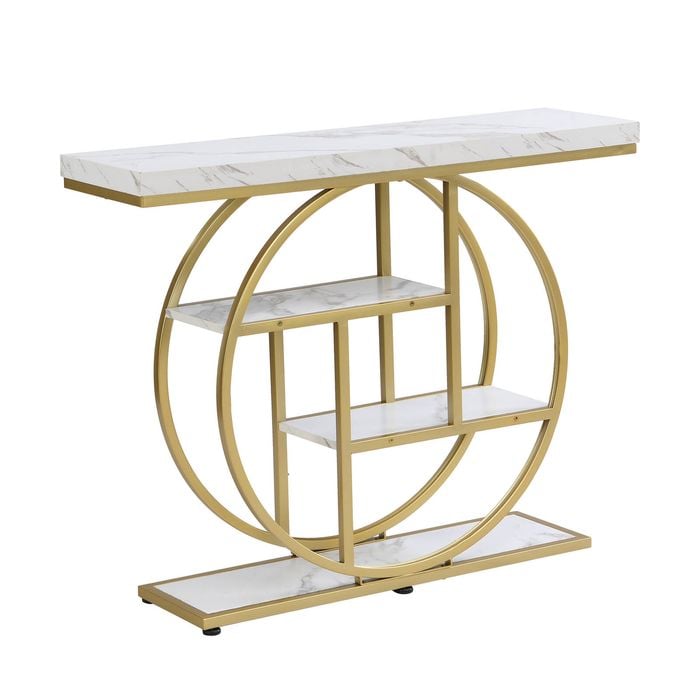 IHOMDEC 4-Tier MDF And Metal Entryway Console Table With Open Storage Shelf White