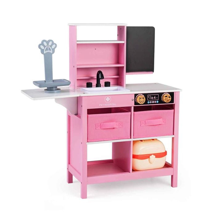 Costway Play Doctor's Office Wooden Medical Center Toy Pretend Hospital Pink