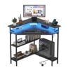 Ufurniture Corner Office Desk w/Charging Station & Monitor Stand LED Gaming  Desk w/ Storage Shelf