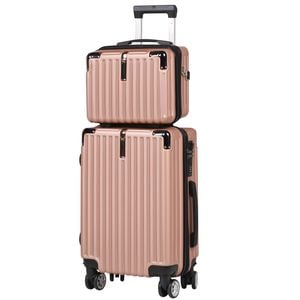 Advwin 20"+14" Hardshell Carry-On Luggage Set - Pink Suitcase with Power Bank Pocket, Cup Holder & Silent Wheels