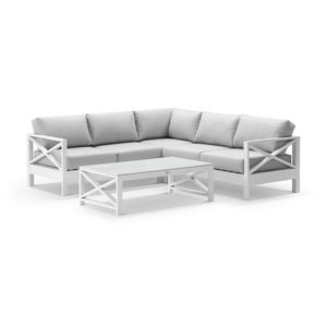 Kansas Corner Lounge Set Coffee Table White & Olefin Grey Cushions