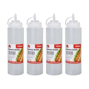 4PK Culinary Kitchen Plastic Squeeze Bottle Sauce Dispenser 700ml White