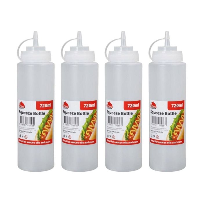 4PK Culinary Kitchen Plastic Squeeze Bottle Sauce Dispenser 700ml White