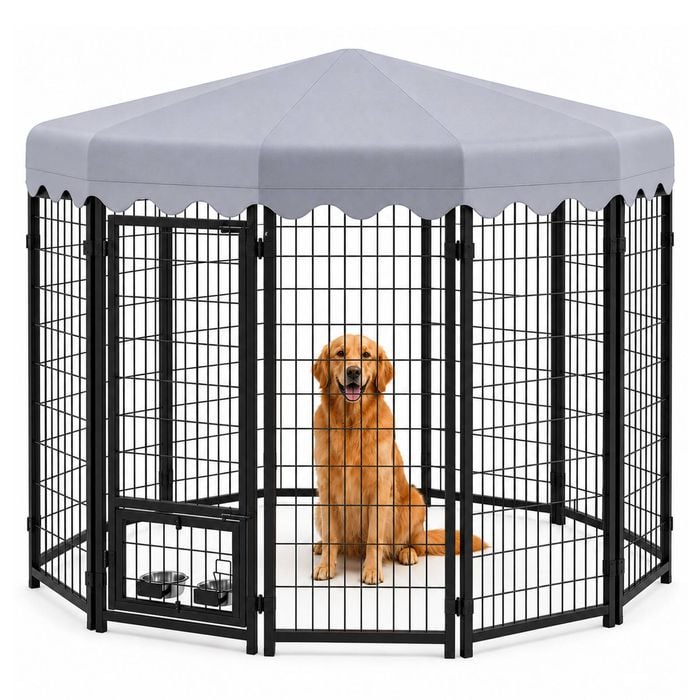 Advwin 12 Panels Pet Dog Kennel Heavy Duty Metal Dog Cage Outdoor Pet Cage Fence Pen House Enclosure