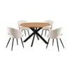 Barlo 5pc Dining Set 120cm Round Table 4 Beige Chair Natural