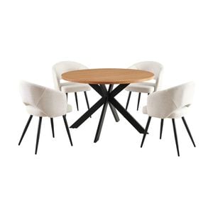 Barlo 5pc Dining Set 120cm Round Table 4 Beige Chair Natural