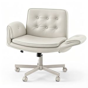 Advwin Office Armchair w/ tiltable Arm Ergonomic Cross Legged Desk Chair PU Leather Lounge Chair Swivel Vanity Chair Khaki