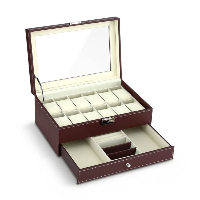 Embellir 12 Grids Watch Box Organizer Case Jewelry Display Storage Showcase