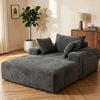 Advwin 132cm Chaise Lounge Chair Corduroy Single Sleeper Cloud Sofa w/ Cushion & Side Pocket Compressed Sofa Grey