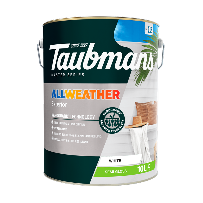 Taubmans 10L White Semi Gloss All Weather Exterior Paint