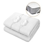 Advwin Double Size Electric Blanket Heated Underblanket Dual Controller 3 Heat Settings Waterproof White 193x137cm