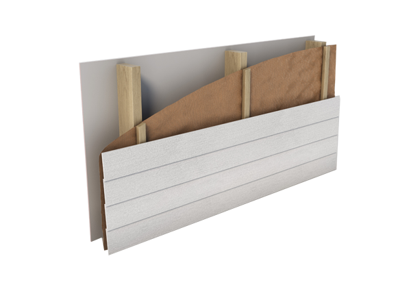 Rendering of wall with wood frame, insulation and wall panel