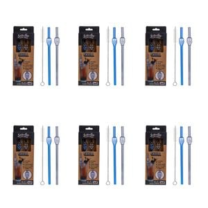 6x 2pc Eco-To-Go Glass Straw Skull Heart Shaped Reusable with Cleaner Set
