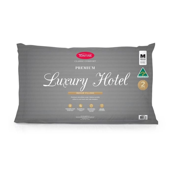 2pc Tontine Luxury Hotel Pillow Medium Profile For Back & Side Sleepers