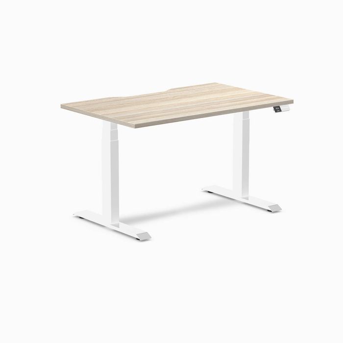 Desky Dual Scalloped Melamine Sit Stand Desk White Frame 120cm